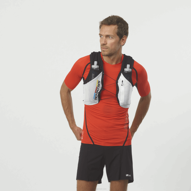 Salomon4608307 colete de corrida masculino com frascos incluídos - adv skin 5 race flag Preto branco