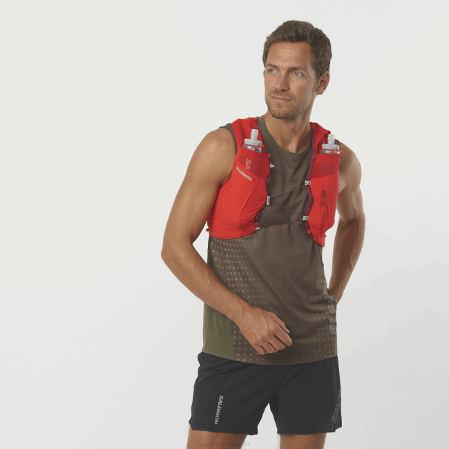 Salomon4608339 colete de corrida masculino com frascos inclusos - sense pro 5 vermelho ardente/ébano/cabernet