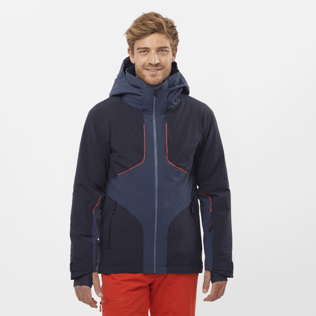 Salomon4608542 jaqueta com capuz isolada para homem - brilhante céu noturno/humor índigo/vermelho ardente