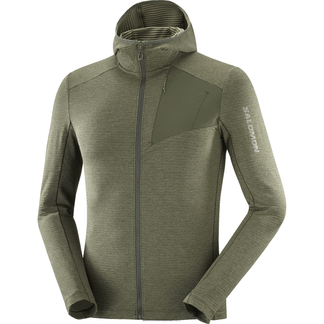 Salomon4608544 Jaqueta intermediária masculina com capuz - Essential Lightwarm Hooded folha de uva/noite da floresta