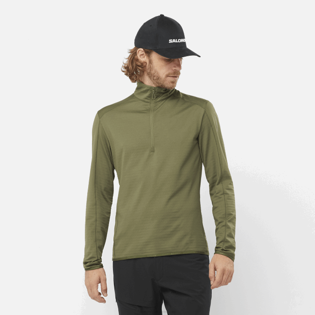Salomon4608547 midlayer meio zíper masculino - essencial lightwarm folha de uva