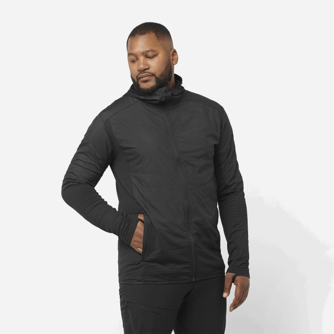 Salomon4608559 Jaqueta intermediária masculina com capuz - contorno híbrida para todas as estações preto profundo