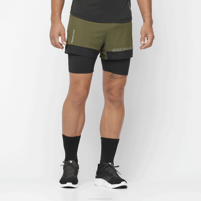 Salomon4608278 calções de homem - cruzado 2em1 folha de uva/preto profundo