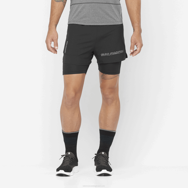 Salomon4608281 calções de homem - cruzado 2em1 preto profundo