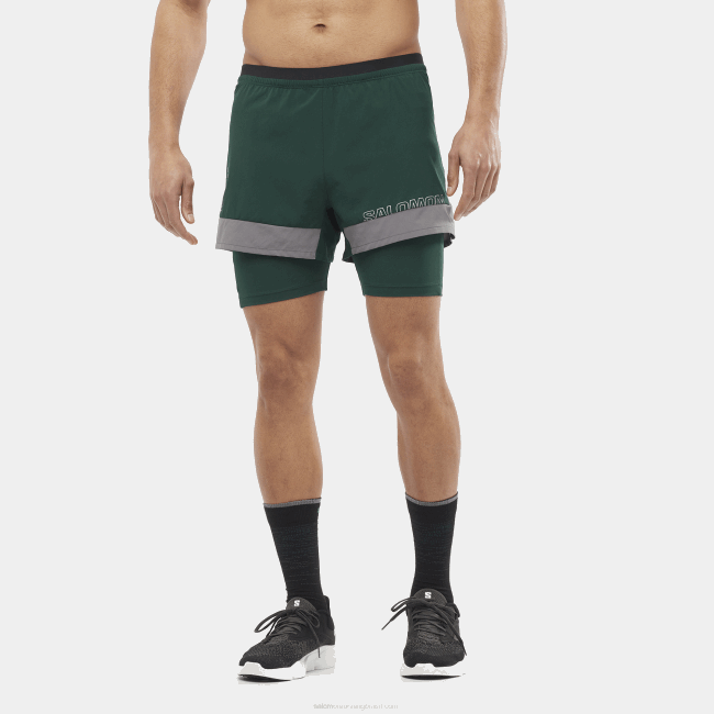 Salomon4608282 calções de homem - cruzado 2em1 pinho ponderosa/sombra tranquila