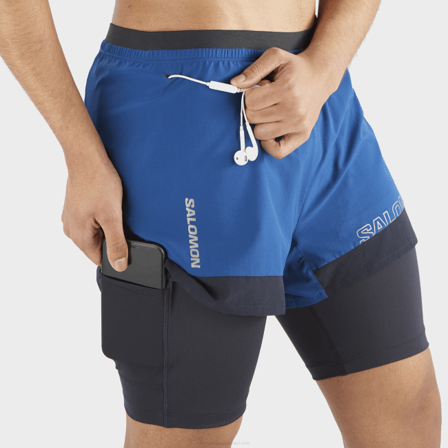 Salomon4608283 calções de homem - cruzado 2em1 peônia marinha/céu noturno