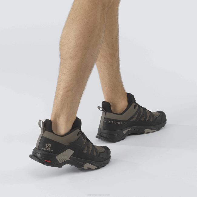 Salomon460827 sapatos de caminhada masculinos - x ultra 4 cordão elástico/preto/vintage caqui