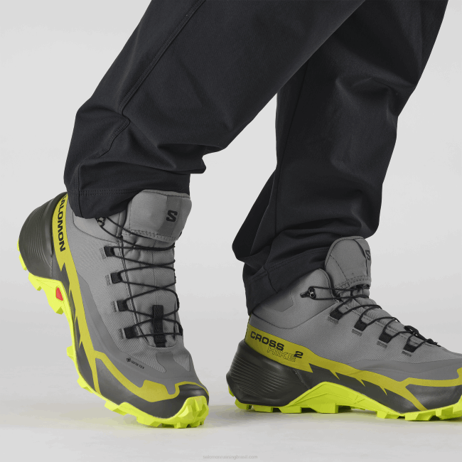 Salomon460835 botas de caminhada masculinas - caminhada cruzada 2 mid gore-tex sombra tranquila/lima ácida/lima dourada