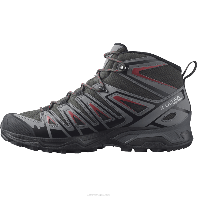 Salomon460839 botas de caminhada masculinas - x ultra pioneiro mid clima à prova d'água turfa/sombra tranquila/biking red