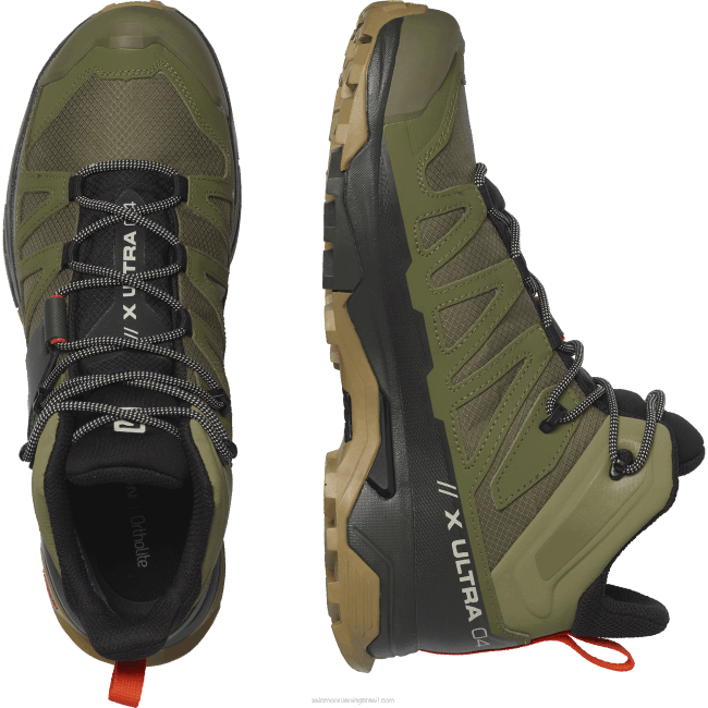 Salomon460843 botas de caminhada masculinas - x ultra 4 mid wide gore-tex Líquen profundo verde/turfa/alga marinha