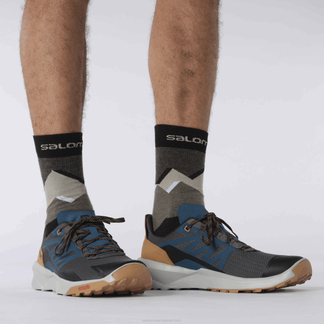 Salomon460846 sapatos de caminhada masculinos - patrulha ímã/azul pérola/marrom tabaco