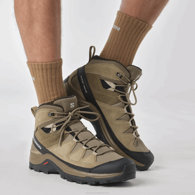 Salomon460852 botas de caminhada de couro para homem - quest rove gore-tex canguru/kelp/preto