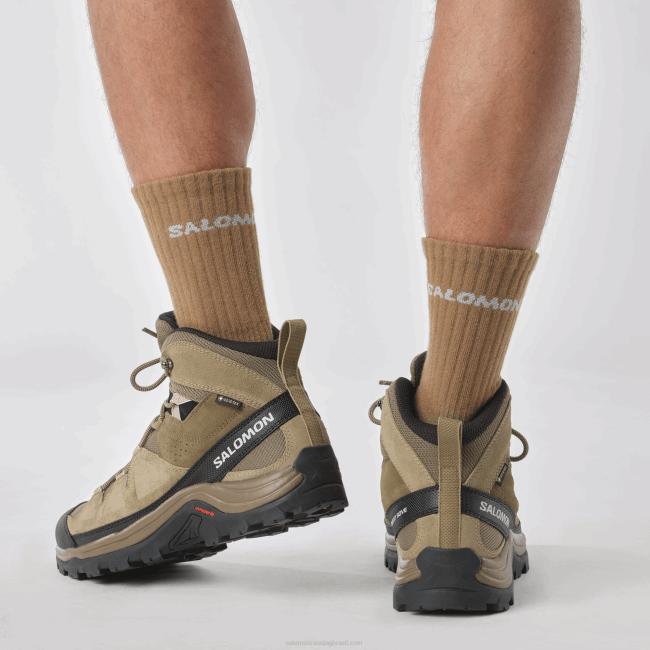 Salomon460852 botas de caminhada de couro para homem - quest rove gore-tex canguru/kelp/preto