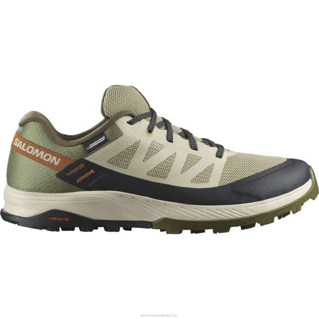 Salomon460854 sapatos de caminhada masculinos - outrise clima à prova d'água cinza musgo/noite verde-oliva/amêndoa açucarada