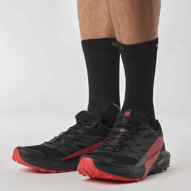 Salomon46081432 Tênis de corrida masculino - Sense Ride 5 preto/vermelho ardente