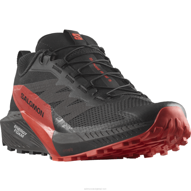 Salomon46081432 Tênis de corrida masculino - Sense Ride 5 preto/vermelho ardente