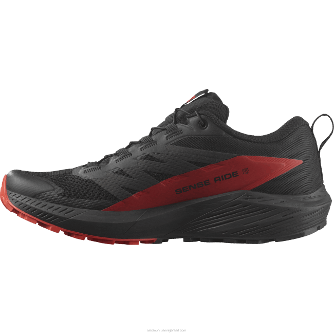 Salomon46081432 Tênis de corrida masculino - Sense Ride 5 preto/vermelho ardente