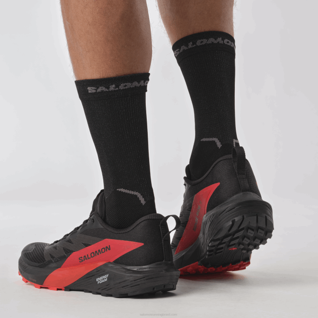 Salomon46081432 Tênis de corrida masculino - Sense Ride 5 preto/vermelho ardente