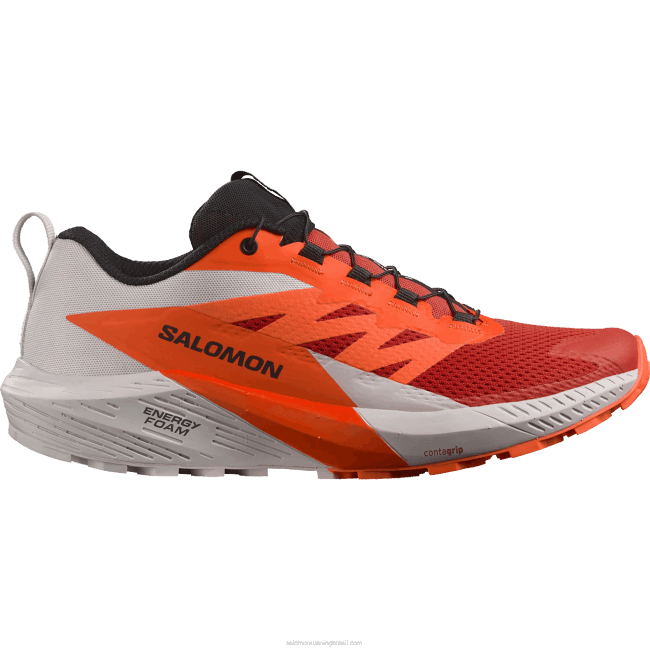 Salomon46081434 Tênis de corrida masculino - Sense Ride 5 rocha lunar/laranja chocante/vermelho ardente
