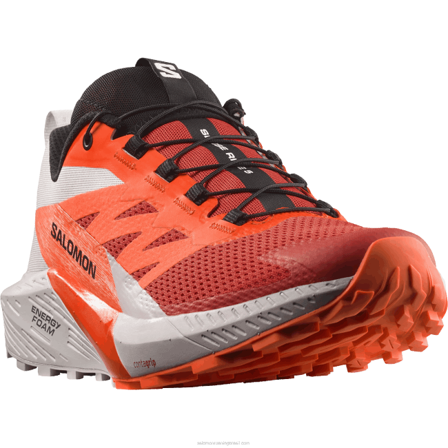 Salomon46081434 Tênis de corrida masculino - Sense Ride 5 rocha lunar/laranja chocante/vermelho ardente