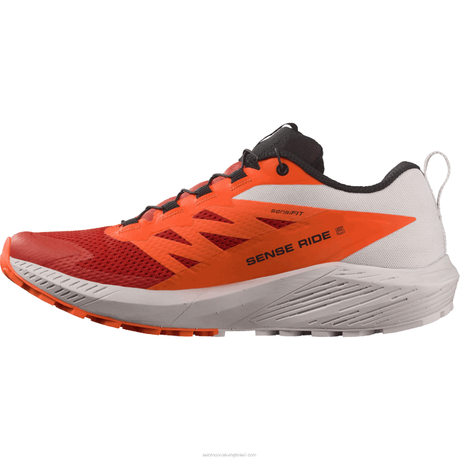 Salomon46081434 Tênis de corrida masculino - Sense Ride 5 rocha lunar/laranja chocante/vermelho ardente