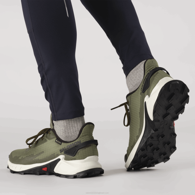 Salomon46081476 tênis de corrida masculino - alphacross 4 gore-tex verde líquen profundo/gelo de baunilha/noite verde-oliva