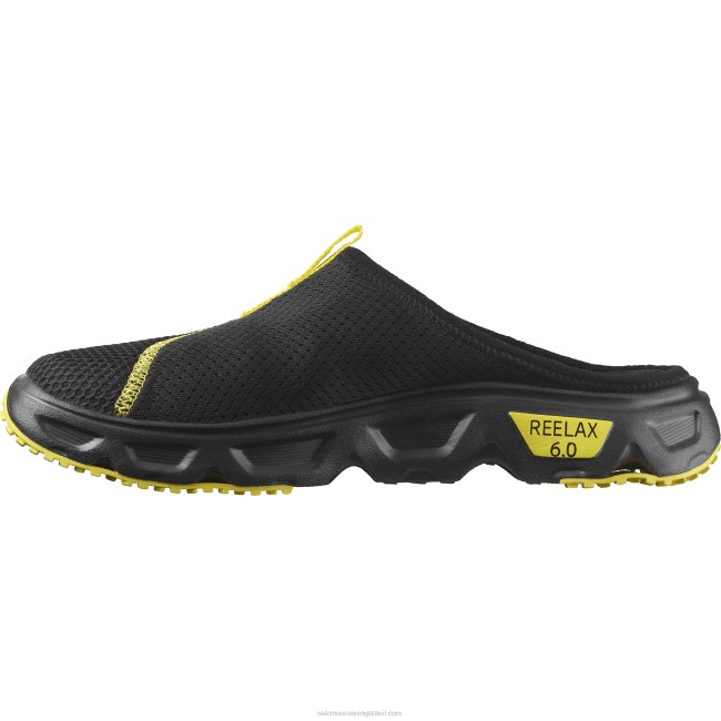 Salomon46081488 sapatos de recuperação masculinos - reelax slide 6.0 preto/botão de ouro