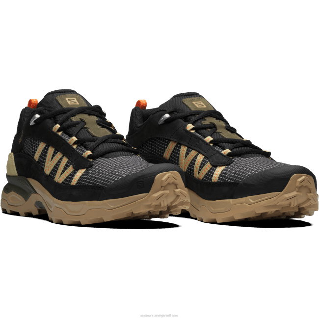Salomon4608170 sapatos esportivos masculinos - couro baixo abrigo preto/algas/verde alho-poró