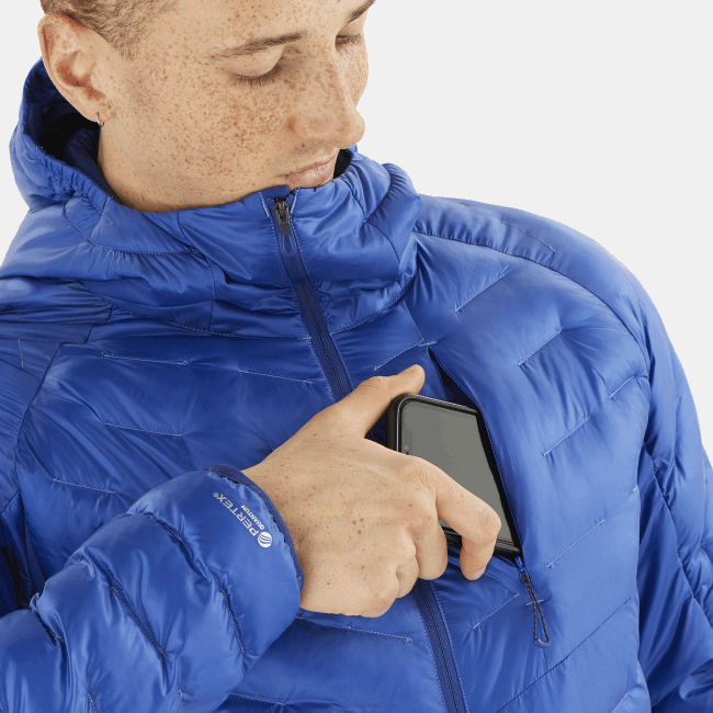 Salomon46081089 Jaqueta com capuz isolada para homem - contorno primaloft peônia azul náutico/marinho