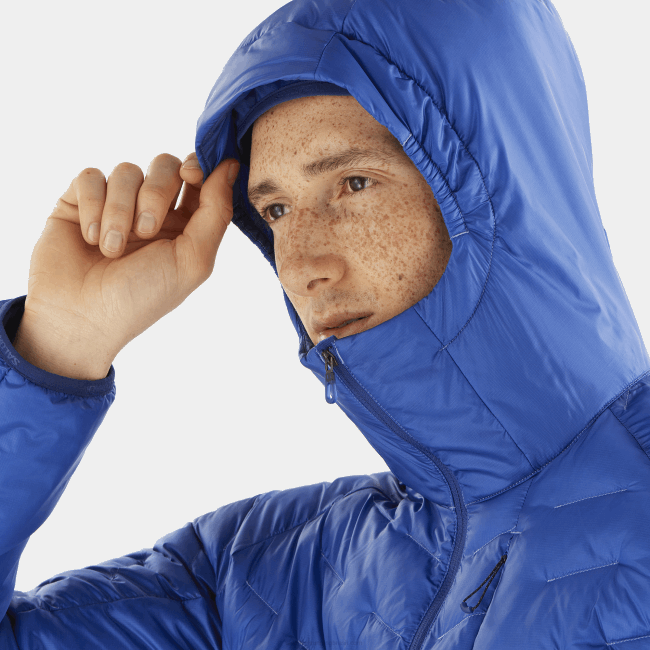 Salomon46081089 Jaqueta com capuz isolada para homem - contorno primaloft peônia azul náutico/marinho