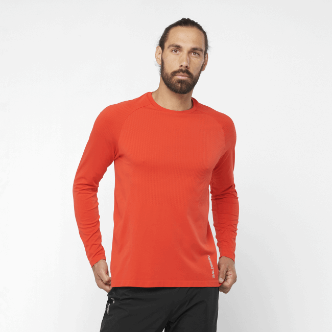 Salomon4608231 t-shirt de manga comprida para homem - sense aero sem costura vermelho flamejante