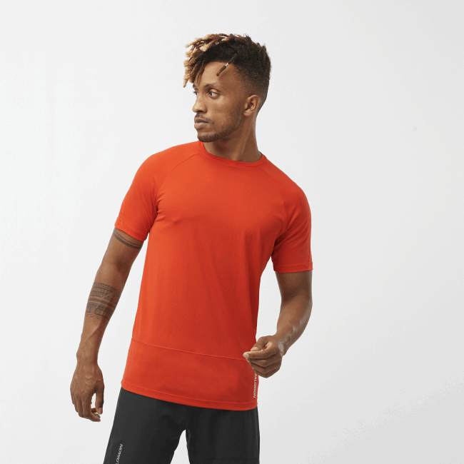 Salomon4608233 t-shirt de manga curta para homem - cross run vermelho flamejante