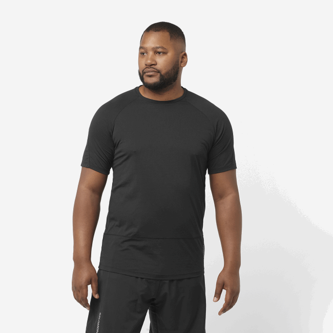 Salomon4608238 t-shirt de manga curta para homem - cross run preto profundo