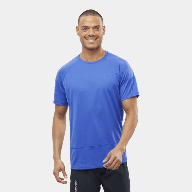Salomon4608240 t-shirt de manga curta para homem - cross run azul náutico