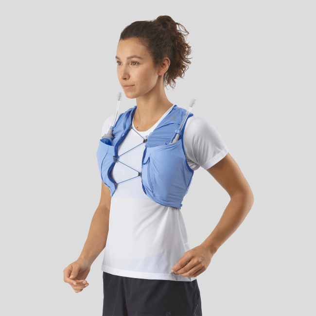 Salomon4608975 colete de corrida feminino com frascos inclusos - sense pro 5 provence/ébano/azul náutico
