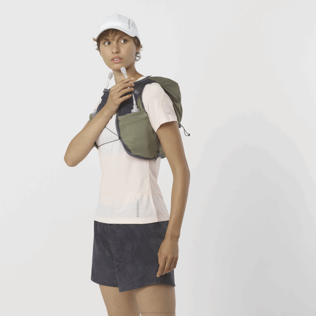 Salomon4608981 colete de corrida feminino com frascos inclusos - active skin 8 verde escuro/ébano