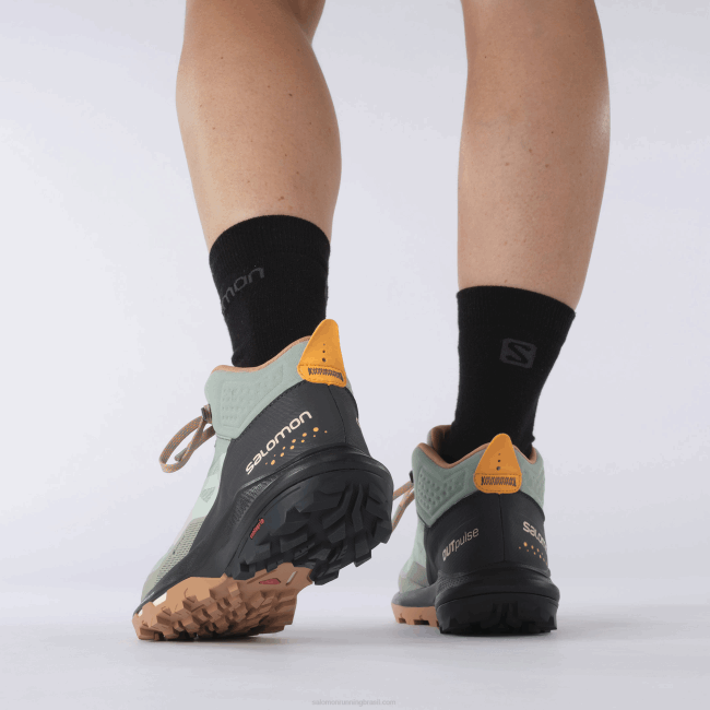 Salomon46081115 botas de caminhada femininas - outpulse mid gore-tex ferro forjado/ébano/laranja brilhante