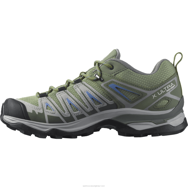 Salomon46081121 sapatos de caminhada femininos - x ultra pioneiro aero verde óleo/cinza mamona/azul amparo