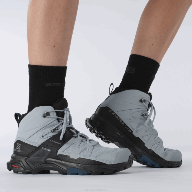 Salomon46081141 botas de caminhada femininas - x ultra 4 mid wide gore-tex pedreira/preto/azul legião