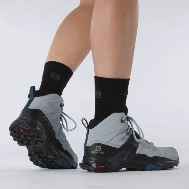 Salomon46081141 botas de caminhada femininas - x ultra 4 mid wide gore-tex pedreira/preto/azul legião