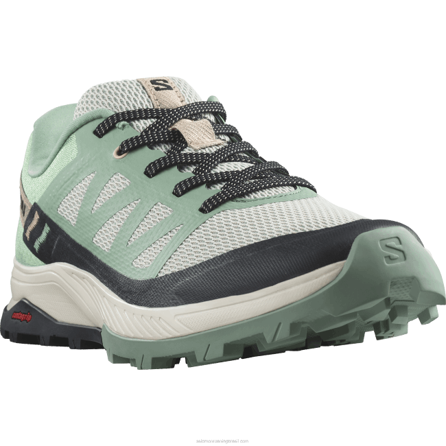 Salomon46081279 sapatos de caminhada femininos - outrise granito verde/cinza verde/pêssego tenro