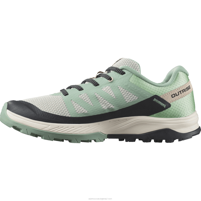 Salomon46081279 sapatos de caminhada femininos - outrise granito verde/cinza verde/pêssego tenro