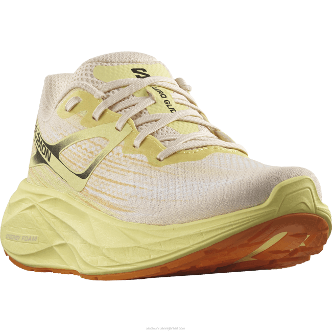 Salomon46081150 tênis de corrida feminino - aero glide pêssego tenro/íris amarela/branca