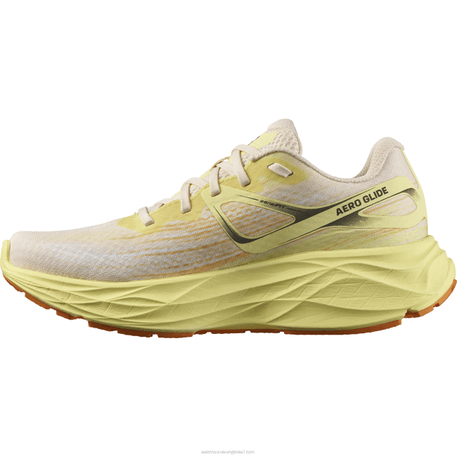 Salomon46081150 tênis de corrida feminino - aero glide pêssego tenro/íris amarela/branca
