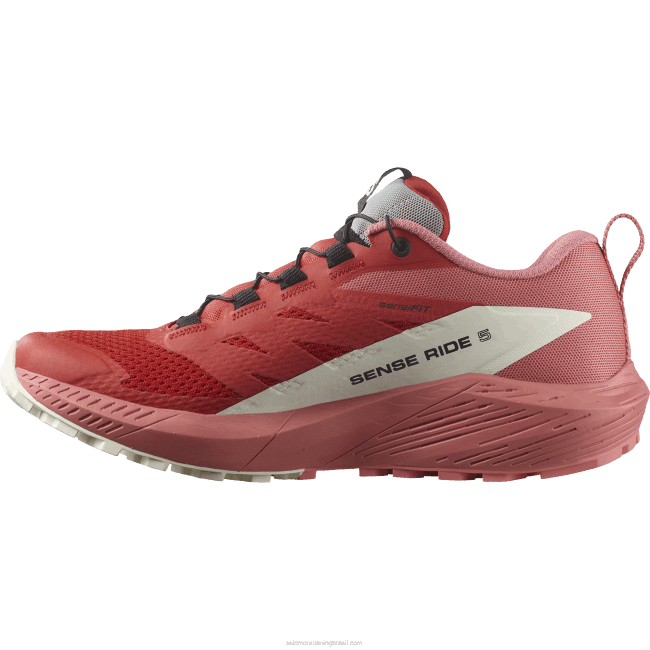 Salomon46081498 Tênis de corrida feminino - Sense Ride 5 chá rosa/vermelho ardente/baunilha gelo