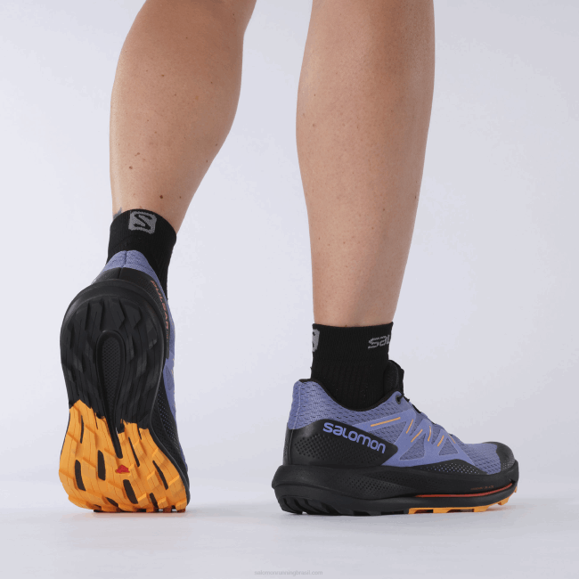Salomon46081510 tênis de corrida feminino - trilha pulsar manhã de veludo/preto/laranja ardente