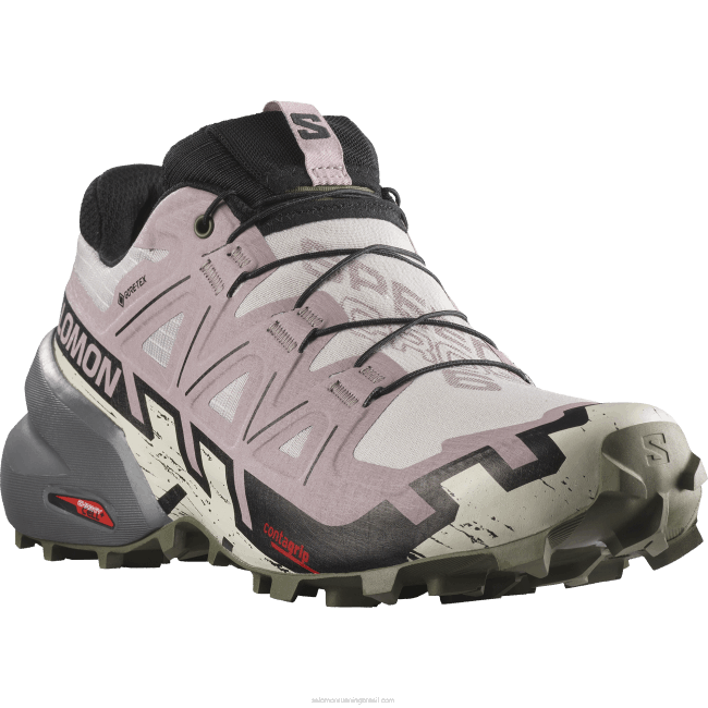 Salomon46081515 tênis de corrida feminino - speedcross 6 gore-tex cinzas de rosas/preto/noite verde-oliva