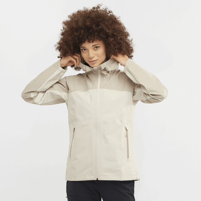 Salomon4608846 jaqueta shell feminina - contorno gore-tex 2,5l dia chuvoso/praça taupe