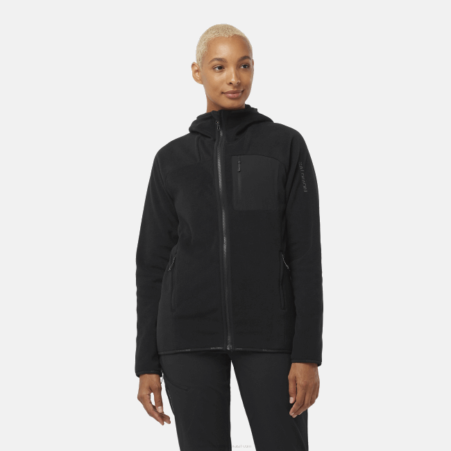 Salomon4608861 moletom com capuz de camada intermediária feminina - contorno polartec preto profundo
