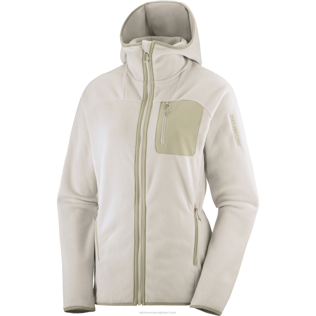 Salomon4608862 moletom com capuz de camada intermediária feminina - contorno polartec dia chuvoso/praça taupe